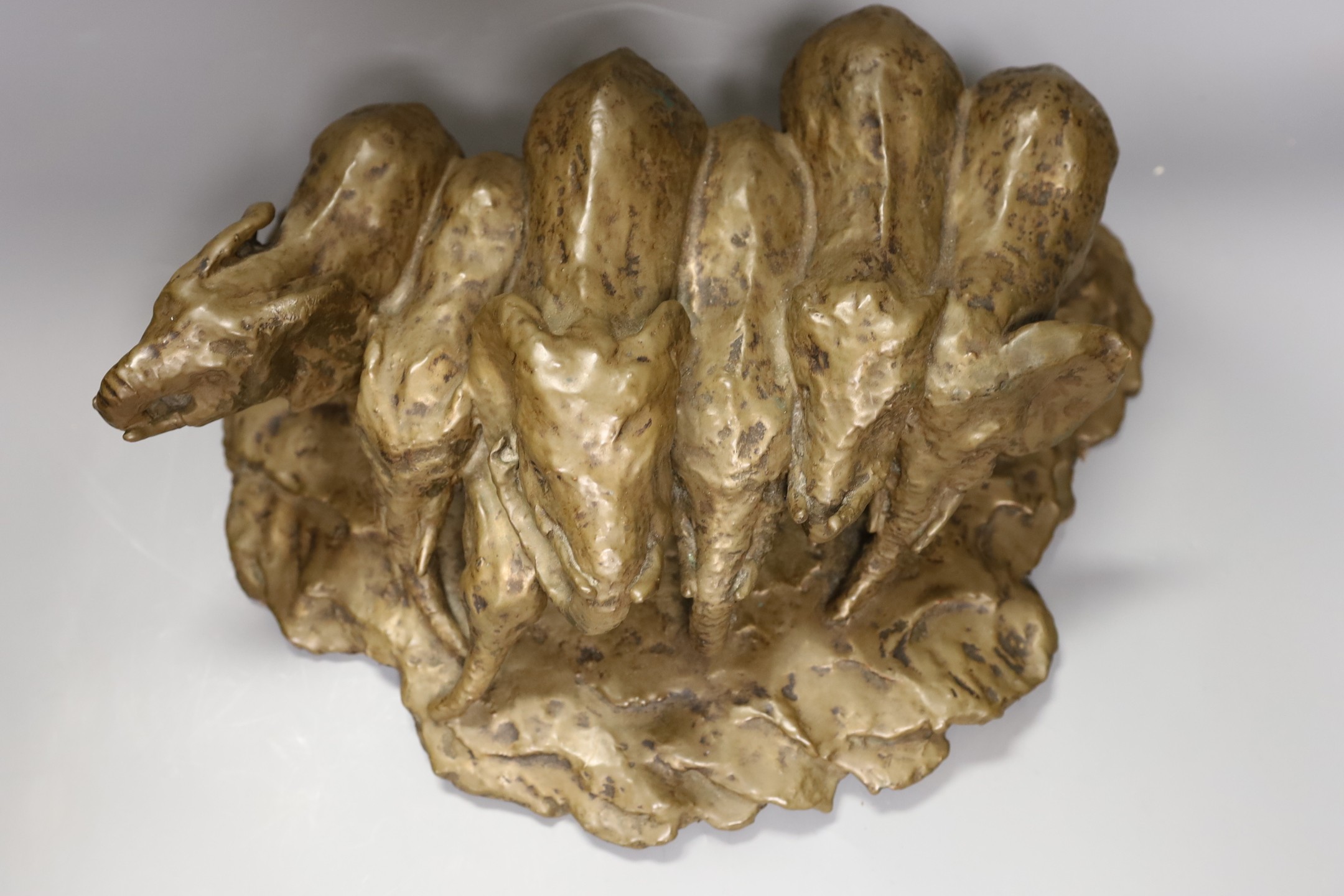 A bronzed terracotta elephant sculpture by Mary Lindon, 40cm wide